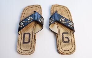 Dolce & Gabbana Vintage Beige "DG" Logo Woven Slippers / Slides (Size: IT39)